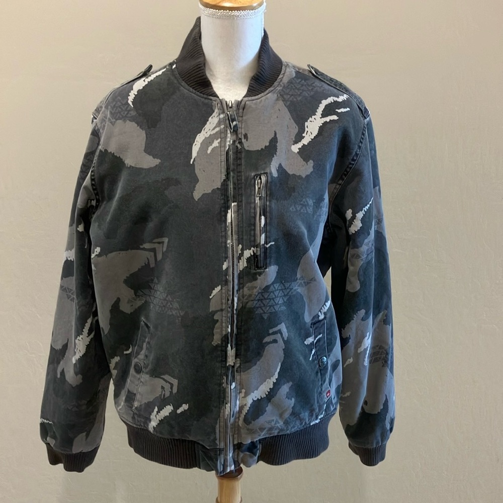 Quiksilver Gray and Black Bomber Jacket with Ribbed Details